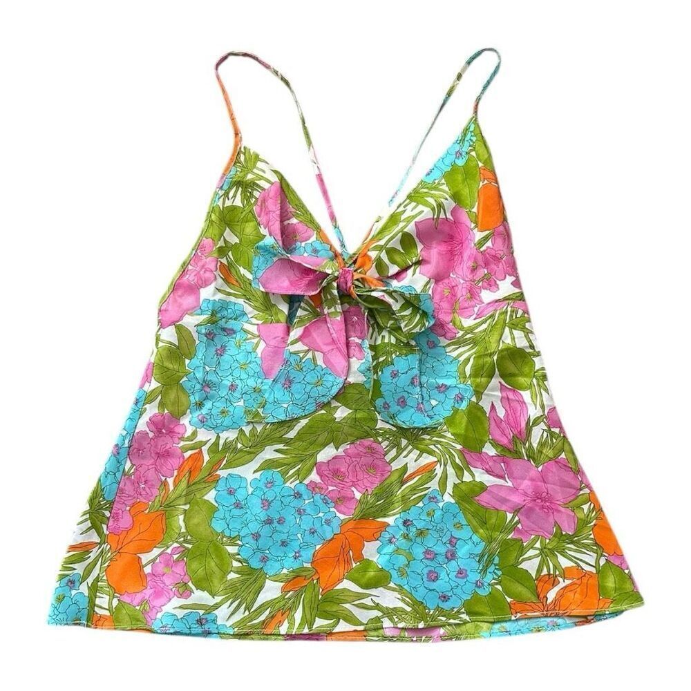 Y2K Vintage MILLY of New York Spaghetti Strap Silk Whimsical Floral Camisole